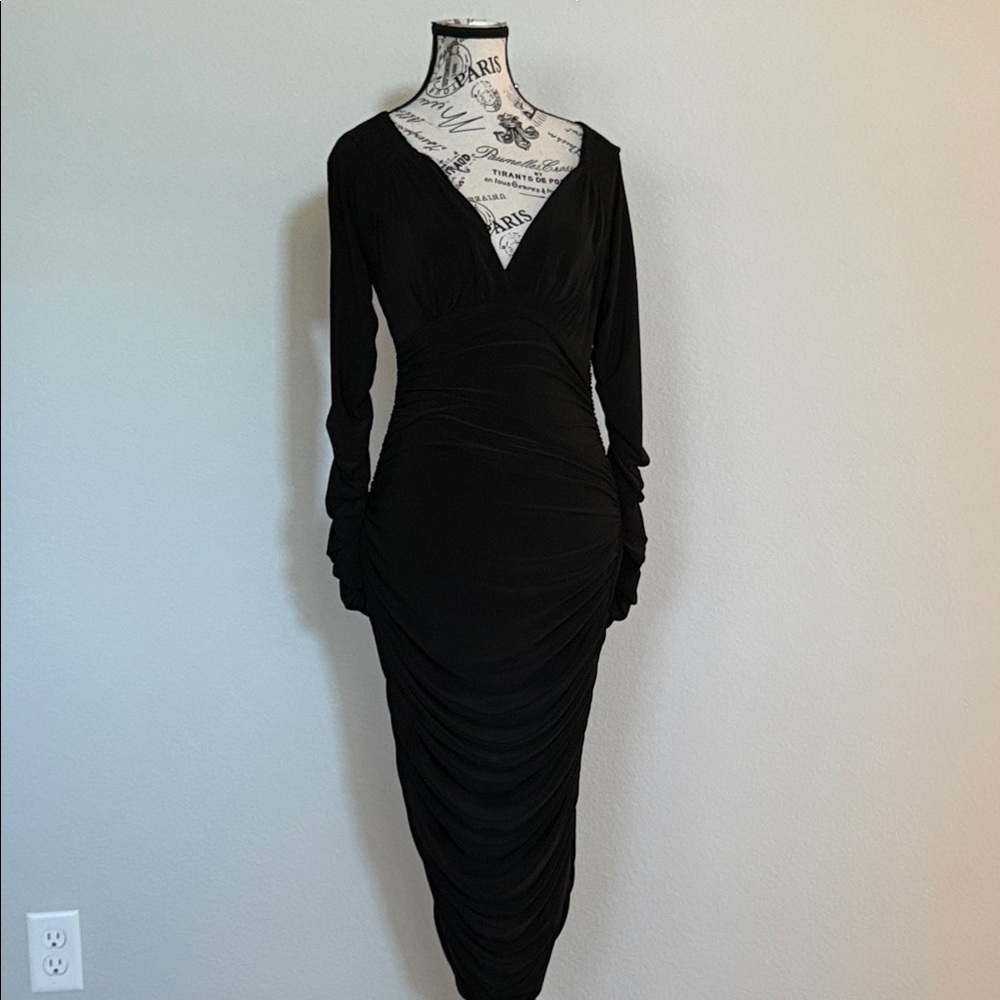 Norma Kamali Black Ruched Midi Dress